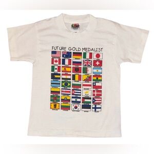 Vintage Kids Shirt Olympic World Flags Crew Neck Fruit Best 6-8 Single Stitch
